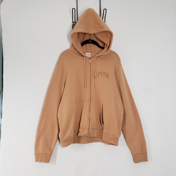 PINK Victoria's Secret Full Zip Hoodie Sweatshirt Womens XXL Brown Comfy Lounge - Picture 2 of 16